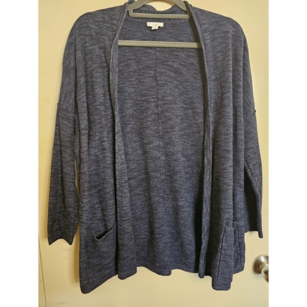 J. Jill Heather Blue Open Front‎ Long Sleeve Cotton Blend Cardigan Sweater Small
